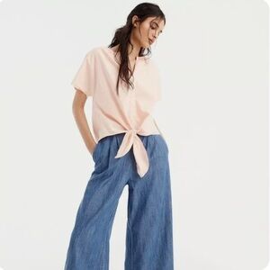 J. Crew Peach Tie Front Short Sleeve Shirt Button Back Womens